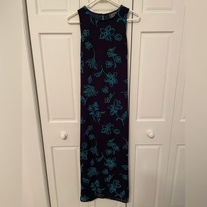 Vintage 90’s City Triangle dress navy blue with green flowers size 6